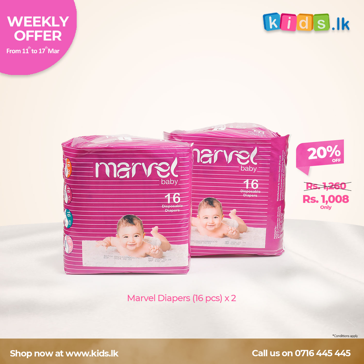 Marvel Diapers Bundle Offer Large (16pcs) x 2