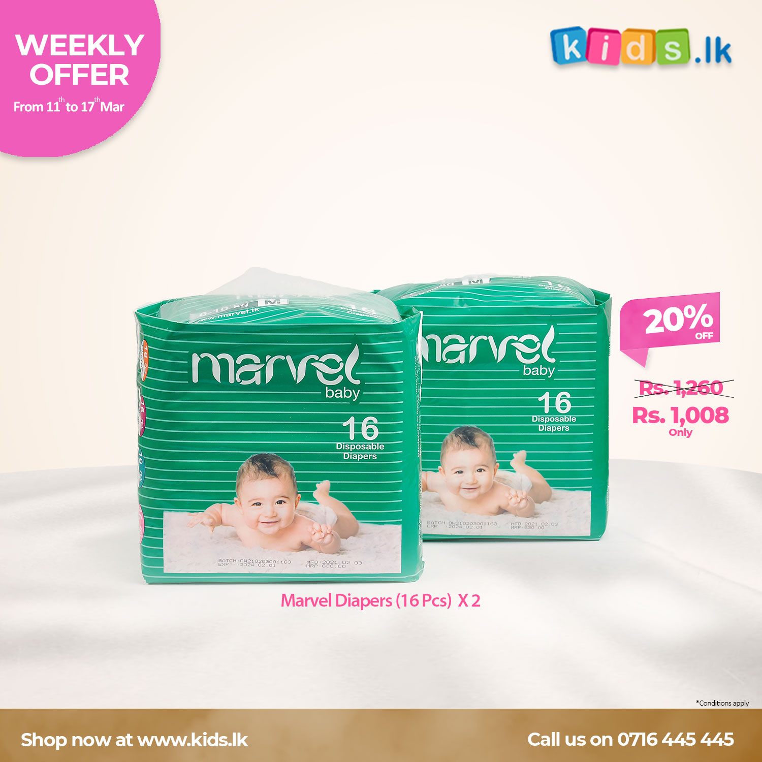 Marvel Diapers Bundle Offer Medium (16pcs) x 2